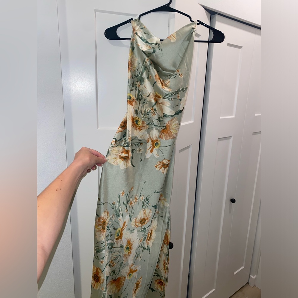 SHEIN Light green floral dress medium w/ slit
